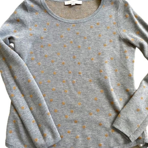 ANN TAYLOR LOFT WOMENS GOLD PULLOVER SWEATER | GREY W/ GOLD POLKA DOTS | SIZE S - Picture 3 of 9